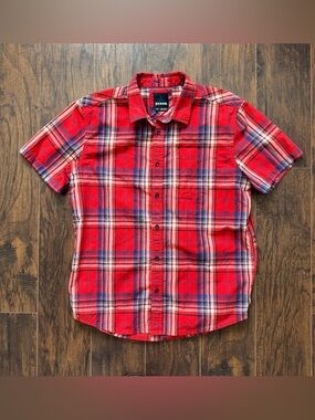 prAna Large Red Plaid Benton Button Down Shirt